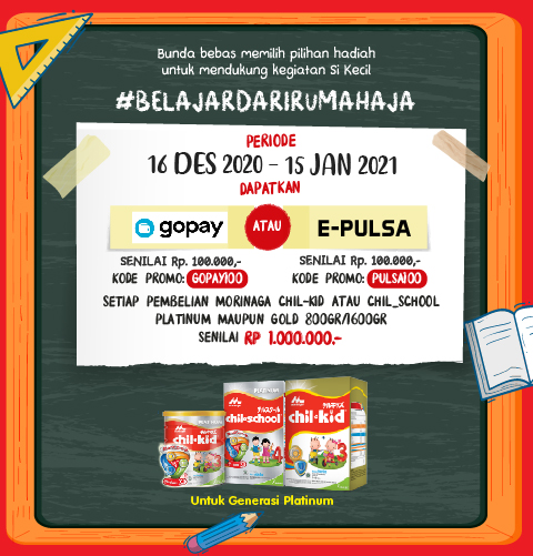 Pilih Voucher Gopay Atau E Pulsa Rp100 000 Dari Morinaga Platinum Untuk Belajardarirumahaja